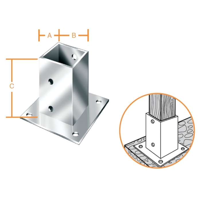 Base traditional screw fixed galvanized 71 x 71 x 150 mm