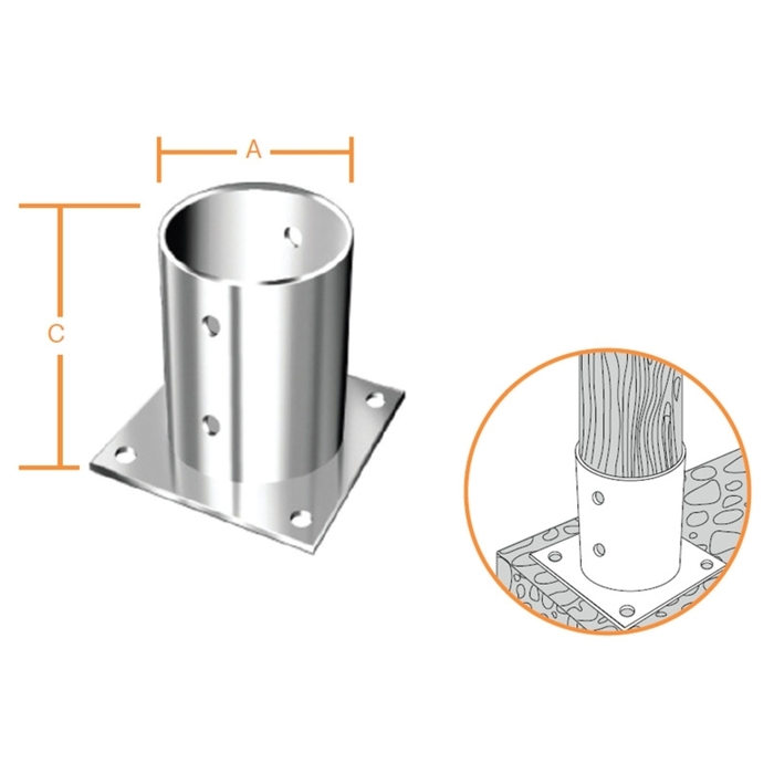 Fixed round galvanized screw base Φ81 x 150 mm