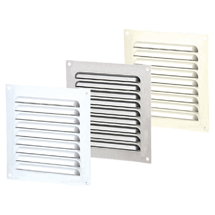Aluminum ventilation cover silver with screen 150 x 250 mm L150 x H250 x I 136 x H236 x A 0.8 mm