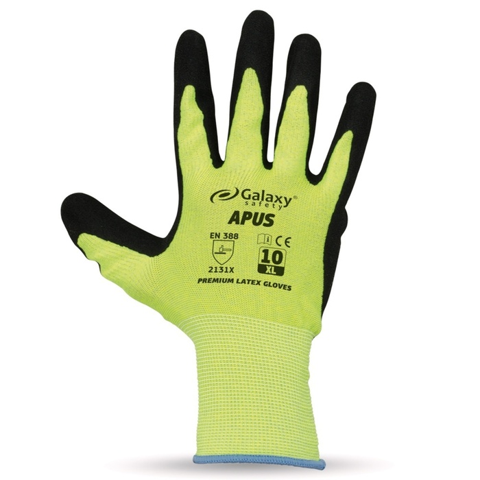 LATEX GLOVES GALAXY APUS BLACK-YELLOW M-2XL