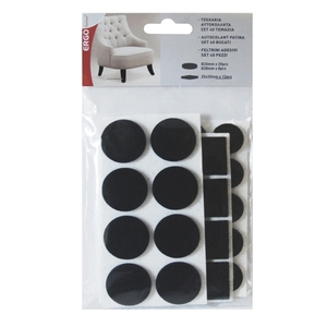 Black self-adhesive tchotchi set of 40 pcs. Φ20 mm x 20 pcs, Φ28 mm x 8 pcs, 25 x 25 mm x 12 pcs.