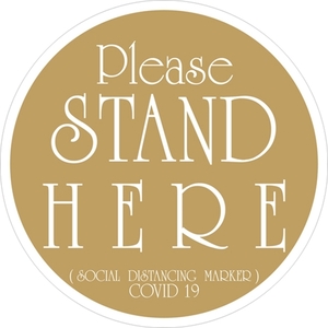 "STAND HERE" floor sticker