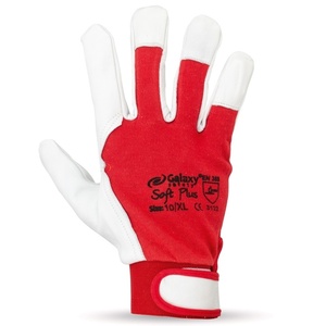 LEATHER-FABRIC GLOVES GALAXY SOFT PLUS WHITE-RED M-2XL