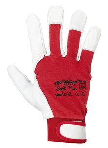 LEATHER-FABRIC GLOVES GALAXY SOFT PLUS WHITE-RED M-2XL
